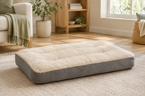Coussin rectangulaire Bedsure gris avec surface crème douce, posé dans un intérieur lumineux aux tons naturels