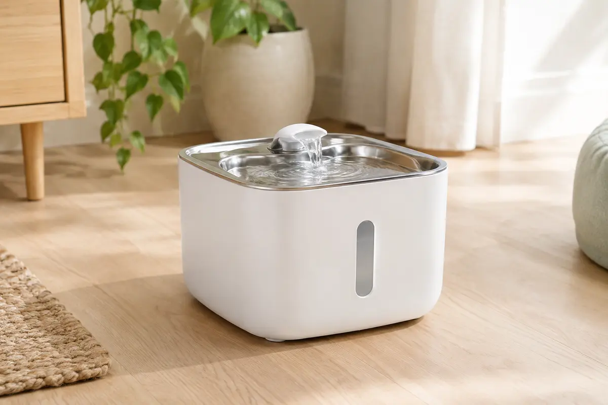 Fontaine à eau blanche Catit Pixi pour chat avec dessus en acier inoxydable