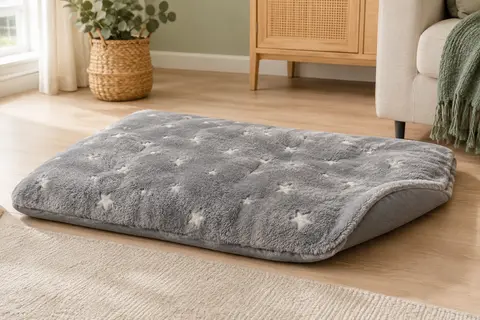 Tapis de couchage rectangulaire gris à motif étoilé, avec une face douce et un revers en toile