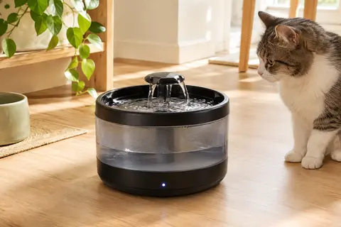 Fontaine à eau ronde noire GIOTOHUN pour chat, avec réservoir translucide et éclairage LED intégré