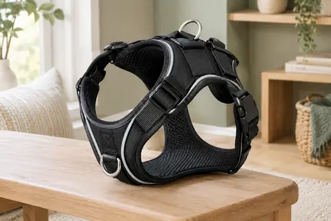 Harnais Joytale noir pour grand chien, avec sangles réglables, anneaux métalliques et bandes réfléchissantes