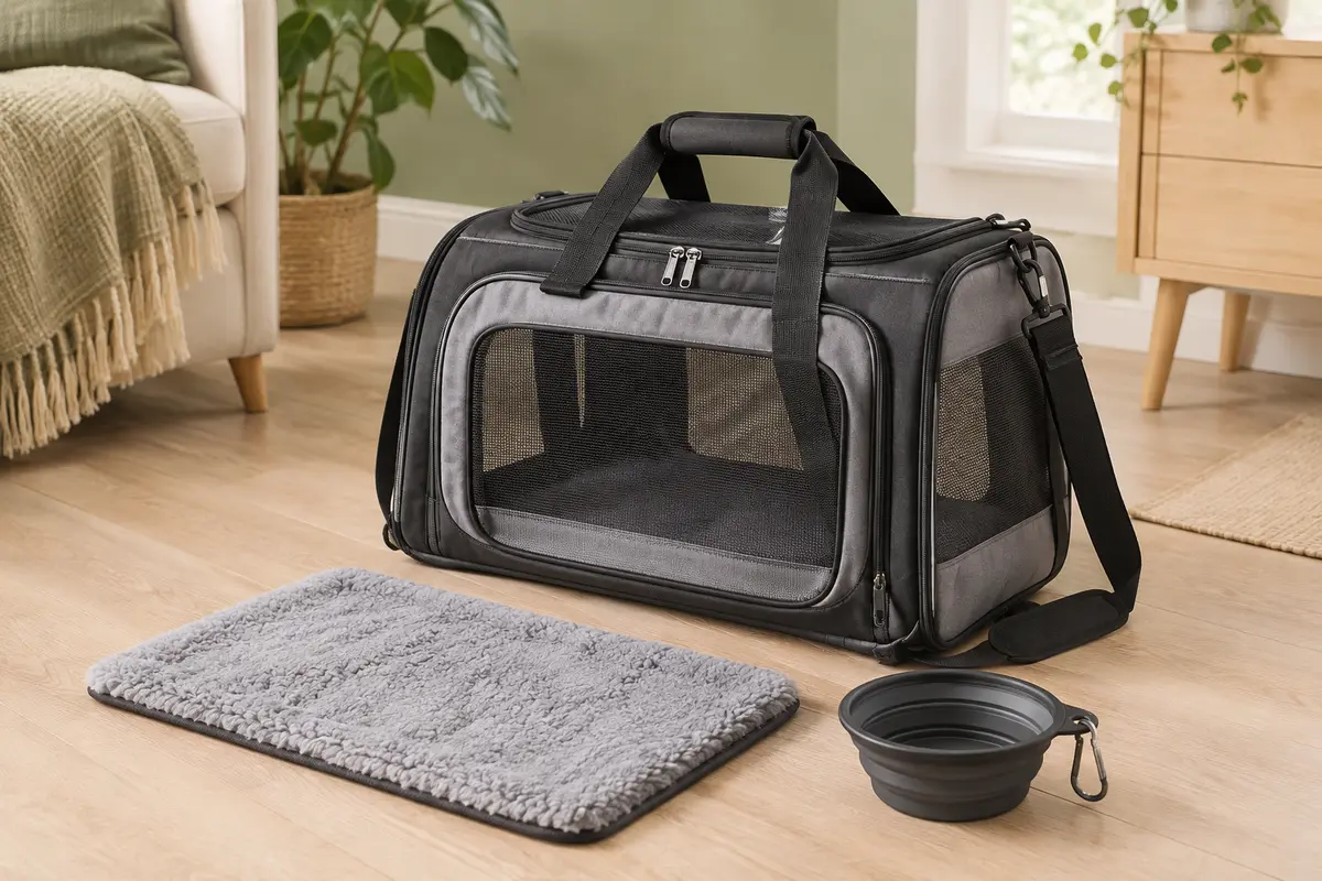 Sac de transport Morpilot noir et gris avec panneaux en maille, poignées et bandoulière, dans un intérieur lumineux.