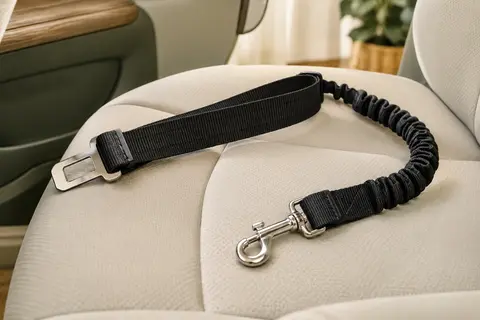 Ceinture de voiture noire pour chien avec sangle réglable, partie élastique et mousqueton métallique