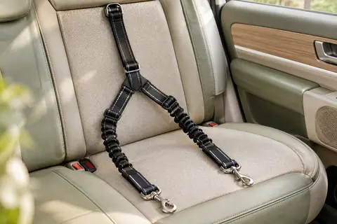 Ceinture de voiture double SlowTon en nylon noir, avec branches élastiques et attaches métalliques