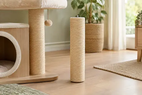 Tronc de remplacement TRIXIE en sisal naturel, posé près d’un arbre à chat dans un intérieur lumineux.